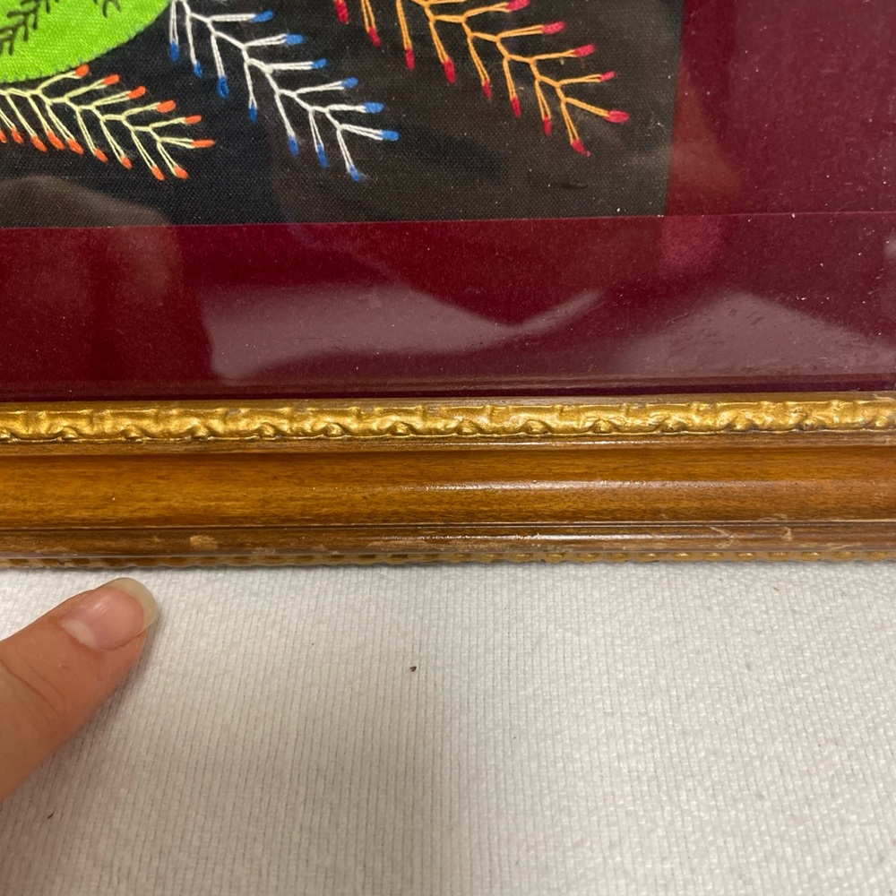 VTG Kuna Mola Folk embroidered Bird Fabric Art Framed @15x16” wooden frame - Picture 7 of 12